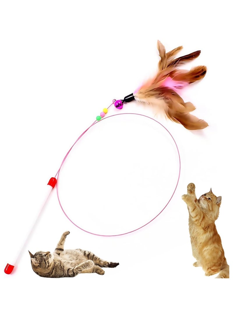 عصا ريشية لإثارة اهتمام القطط - لعبة مسلية للقطط والقطط الصغيرة - عصا سلكية مع خرز جرس لتنشيط نشاط القطط - وسائل تسلية للقطط - Image 1